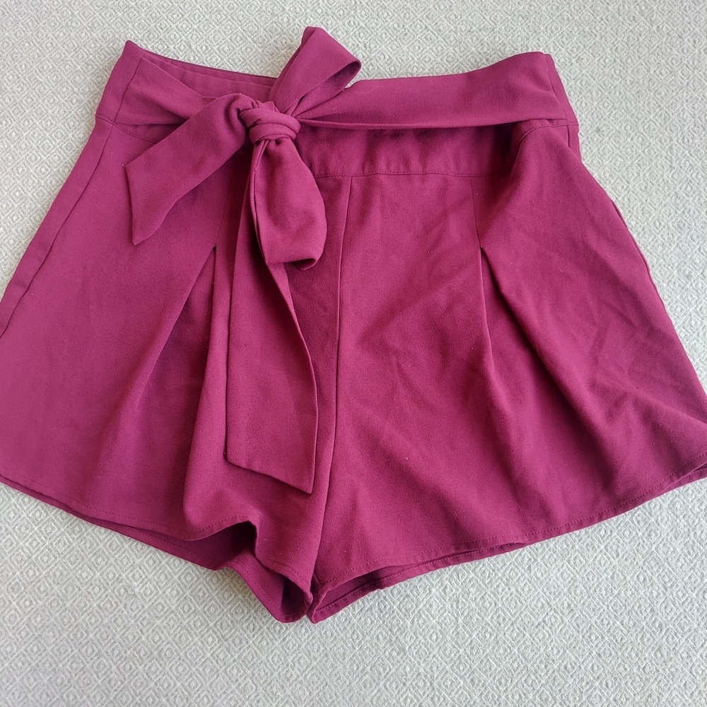 Haute Monde Magenta Paperbag Waist‎ Tie Front Pleated Dress Shorts Womens Large